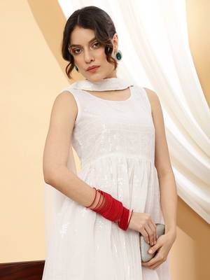 Women white color embroidery kurta sharara with dupatta set 4
