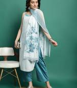 Women whie color embroidery cut sleeve kurta palazzo with dupatta set