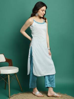 Women whie color embroidery cut sleeve kurta palazzo with dupatta set 2