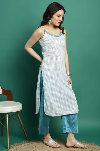 Women whie color embroidery cut sleeve kurta palazzo with dupatta set