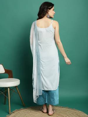 Women whie color embroidery cut sleeve kurta palazzo with dupatta set 3