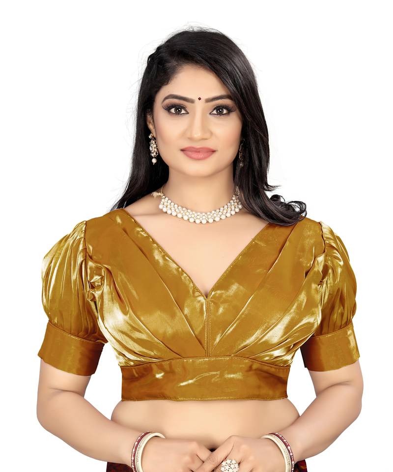 Golden Heavy Soft Organza Plain Readymade Blouse Reeta Fashion