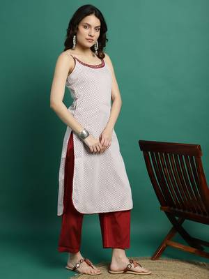 Women whie color embroidery cut sleeve kurta palazzo with dupatta set 2