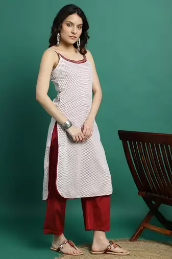 Women whie color embroidery cut sleeve kurta palazzo with dupatta set