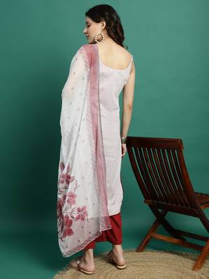 Women whie color embroidery cut sleeve kurta palazzo with dupatta set 3