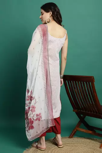 Women whie color embroidery cut sleeve kurta palazzo with dupatta set