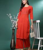 Women red color therd word kurta palazzo set
