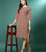 Women brown printed kurta pant set