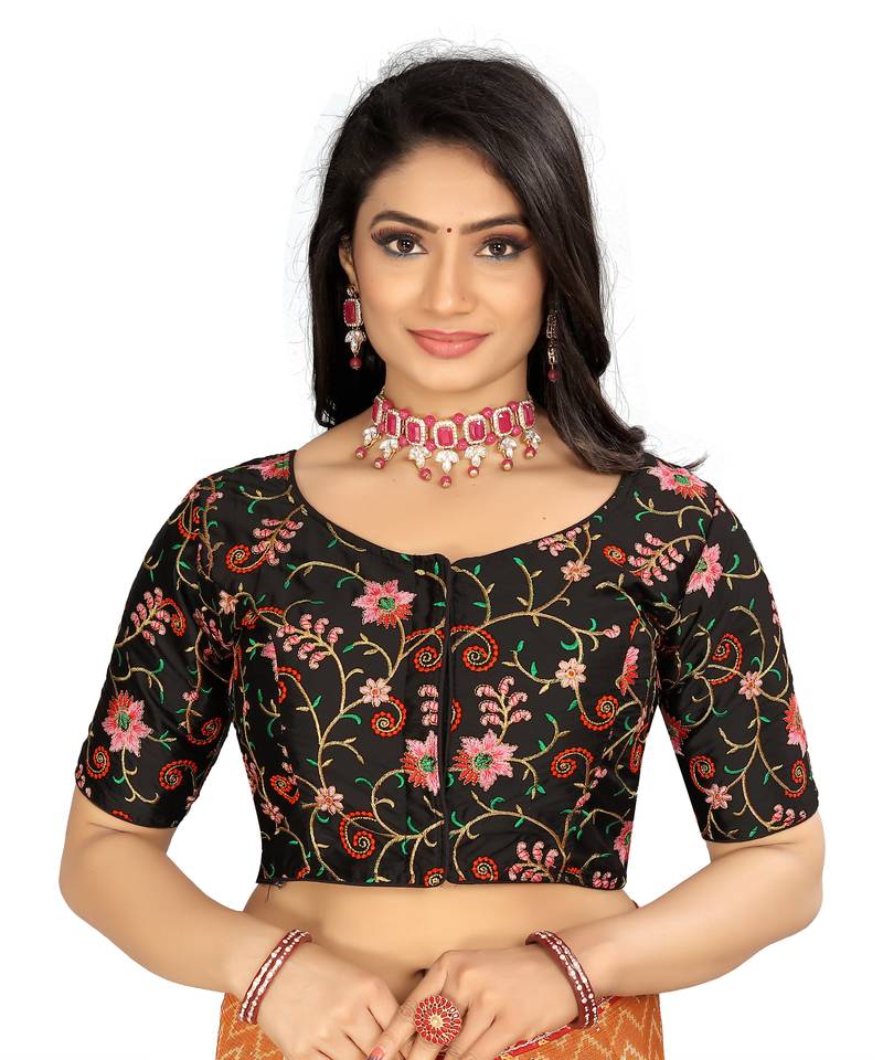 Black Heavy Malay Satin Full Embriodery Work Readymade Blouse