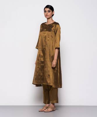 Handwoven copper a-line kurta set 2