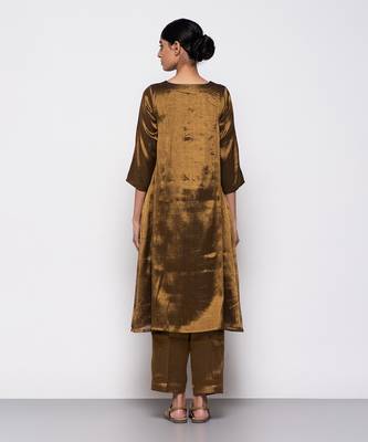 Handwoven copper a-line kurta set 3