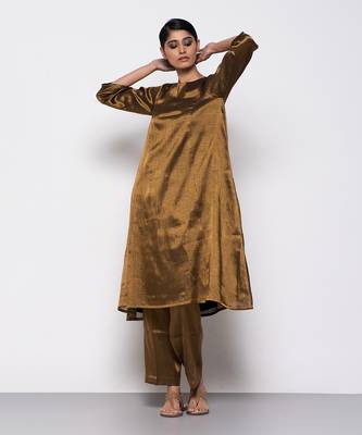 Handwoven copper a-line kurta set 4