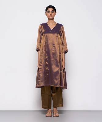 Handwoven copper purple a-line kurta set 1