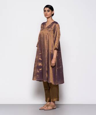 Handwoven copper purple a-line kurta set 2