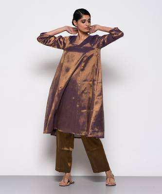 Handwoven copper purple a-line kurta set 4