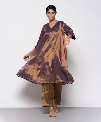 Handwoven copper purple a-line kurta set 5