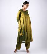 Handwoven green a line kurta set