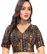 Navy Blue Cotton Softy Silk Foil  Readymade Blouse