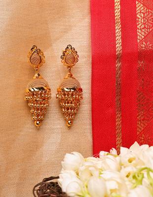Gold-Plated Net Pattern Cone Earrings for Traditional Occasions 1