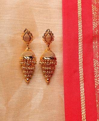 Gold-Plated Net Pattern Cone Earrings for Traditional Occasions 2