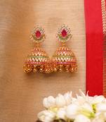 Gold-Plated Multicolor Beaded Jhumkas with Golden Bead Tassels