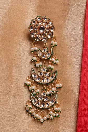Kundan Earrings with Flower and Moon Design