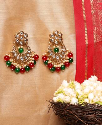 Stone Studded Earrings With Red And Green Stones 1