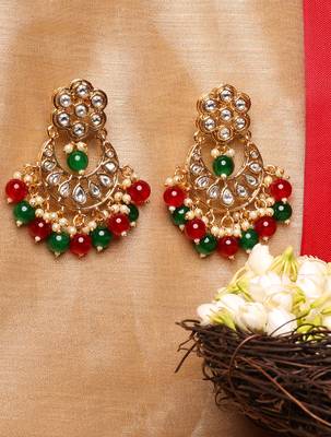 Stone Studded Earrings With Red And Green Stones 2
