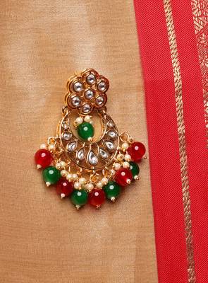 Stone Studded Earrings With Red And Green Stones 3