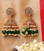 Traditional Gold Plated Jhumkas with Green Beads