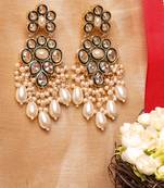 Kundan Earrings with White Stones and Green Accents