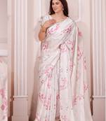 Off white hand work zarkan cut work border satin saree