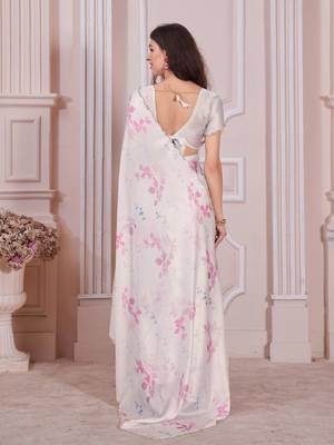 Off white hand work zarkan cut work border satin saree 2