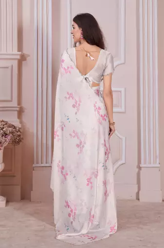Off white hand work zarkan cut work border satin saree