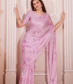 Pink hand work zarkan cut work border satin saree