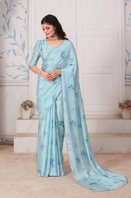 Lavender hand work zarkan cut work border satin saree 1