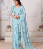 Lavender hand work zarkan cut work border satin saree