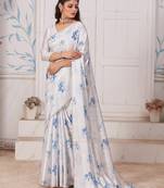 White hand work zarkan cut work border satin saree