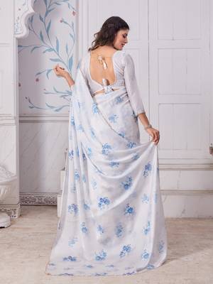 White hand work zarkan cut work border satin saree 2
