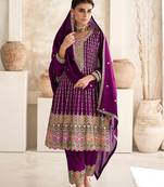 Purple  chinon Silk Blend embroidered designer dress