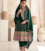Green  chinon Silk Blend embroidered designer dress