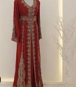 Luxurious Red Kaftan Gown with Gold Zari Work | Wedding & Formal Event Dress