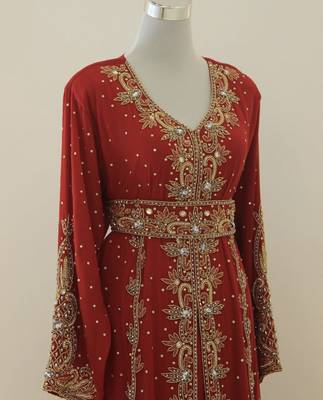 Luxurious Red Kaftan Gown with Gold Zari Work | Wedding & Formal Event Dress 2