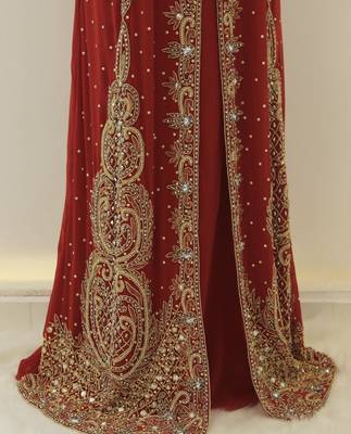 Luxurious Red Kaftan Gown with Gold Zari Work | Wedding & Formal Event Dress 3