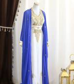 Royal-Blue & White Handcrafted Zari work Stitched Dress Georgette Kaftan Party Wear Wedding Dresses	