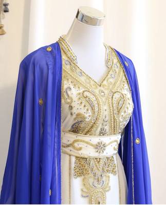 Royal-Blue & White Handcrafted Zari work Stitched Dress Georgette Kaftan Party Wear Wedding Dresses	 2