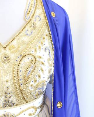 Royal-Blue & White Handcrafted Zari work Stitched Dress Georgette Kaftan Party Wear Wedding Dresses	 3