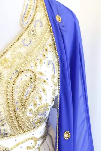 Royal-Blue & White Handcrafted Zari work Stitched Dress Georgette Kaftan Party Wear Wedding Dresses	