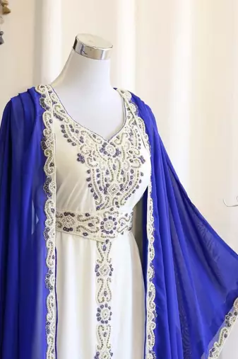 Royal Blue Georgette Embroidered Islamic Party Wear Kaftan