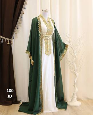 Green and White Georgette Embroidered Islamic Party Wear Kaftan 1